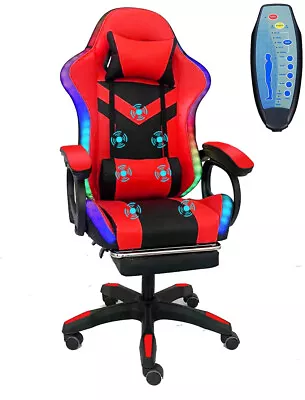 Gaming Office Chair Racing Massage Computer Seat Footrest PU Leather • $113.40