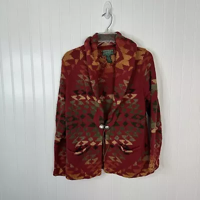 Vintage Ralph Lauren Cardigan Sweater Hand Knit Aztec Western Tribal Navajo PP • $295