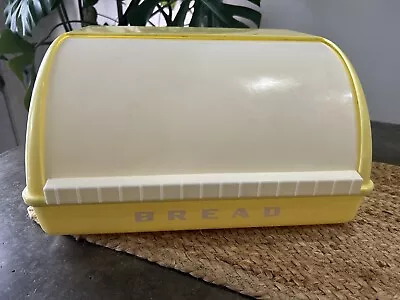 Vintage Burrite Burroughs Yellow Plastic White Labeled Bread Box • $28