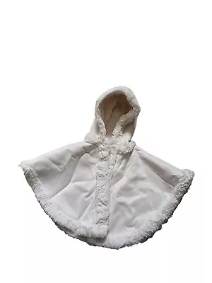 First Impressions Ivory Baby Poncho Cape Faux Suede Faux Fur Trim 0-3 Months • £5