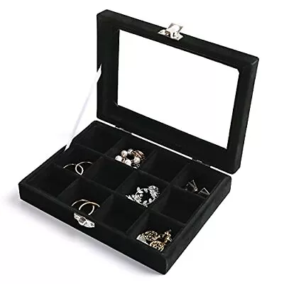 Jewelry Organizer Tray With Clear Lid12 Grid Velvet Drawer Insert Jewelry Bo... • $20.90