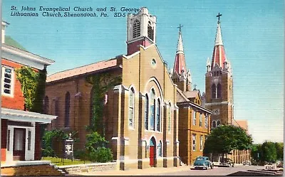 St Johns Evangelical Church Streetview Shenandoah Pennsylvania Linen Postcard • $2.75
