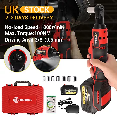 100NM Cordless Electric Ratchet Wrench 3/8  Right Angle Wrench In Case+Battery • £47.99