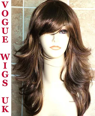 Ladies Wig Long 2 Tone Brown Blonde Fashion Wig Layered Cut Side Fringe Hair   • £199.99