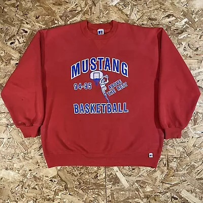 Vintage 1995 Russell Athletic Mustang Basketball Made In USA Red Sweatshirt XL • $12