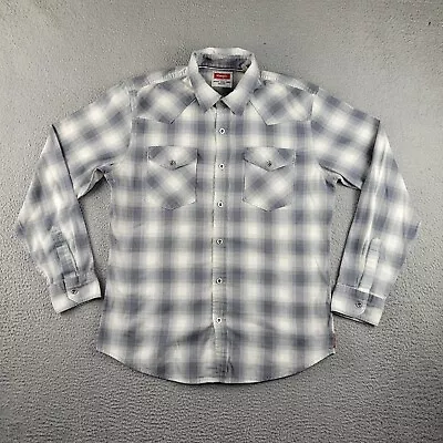 Wrangler Shirt Mens Medium Gray Plaid Button Down Cowboy Chore Western Rancher • $25