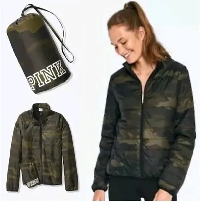 VICTORIA'S SECRET PINK Vintage CAMO PACKABLE PUFFER JACKET Medium  • $15.40