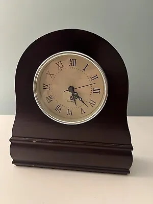 Vintage Pine Mantle Clock Dark Mahogany Stain Arched Design 7 1/2  W X 8 1/4  H • $14.75