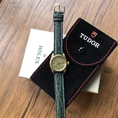 Vintage Tudor Princess Oysterdate Automatic Watch 18k Gold Bezel Linen Dial • $608.58