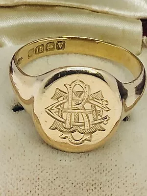 18ct Gold Signet Ring Large CWB? Monogrammed Face. Size U Birmingham 1945 • £675