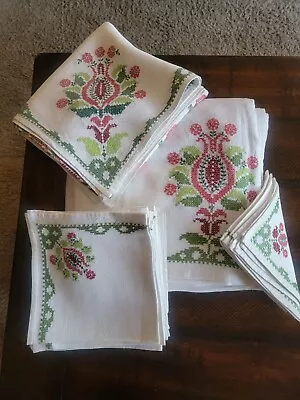 Set 2 Vintage Cotton Hand Embroidered Tablecloths With Napkins. Must See • $22