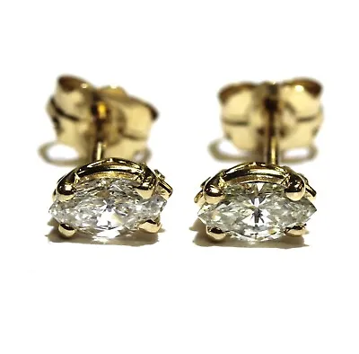 GIA New 14k Yellow Gold .43ct Marquise Oval Diamond Earrings Natural Studs • $439.99