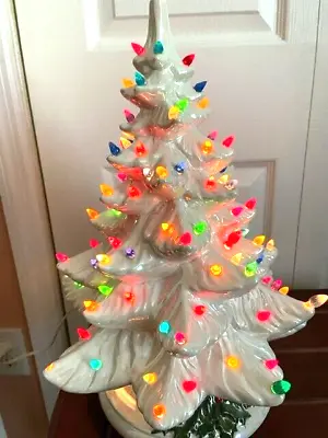 $24.99 • Buy Vintage  Beautiful White Ceramic Christmas Tree With Multicolor Lights 19  Tall