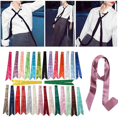 Men Skinny Long Silk Scarf Satin Ribbon Neck Tie Handle Bag Ribbons Headband • £2.63