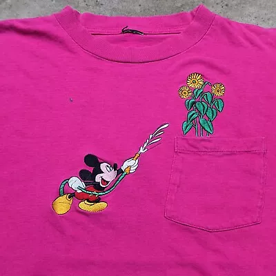 Disney Mickey Mouse Sunflower Nature Embroidered Vintage '90s Pink T-shirt Large • $31.50