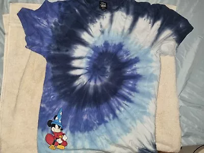 Men's Blue Cotton Tie-dye T Shirt VANS Disney Mickey Mouse Fantasia Size M • $9