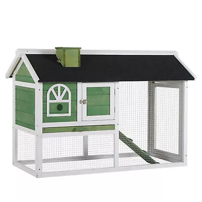 Rabbit Hutch Wood Bunny Cage For Outdoor Indoor W/ Pull Out Tray Run Ramp Green • £98.12