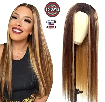 Women Highlights Wig Long Straight Brown Mixed Blonde Natural Wigs 28  For Daily • $13.94