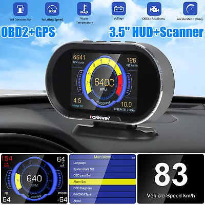 3.5  Car Digital Head Up Display OBD2 + GPS HUD Gauge Speedometer RPM Alarm Temp • $39.98