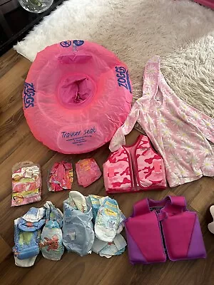 Pink Baby Toddler Swim Zoggs Float Vest Nappies Towel Dress  Swimming Bundle Lot • £25