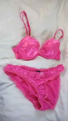 Vintage Brand Secret Love 14B Bra Matching Set Shiny Hot Pink Buy Bra Free Gift • $29.99