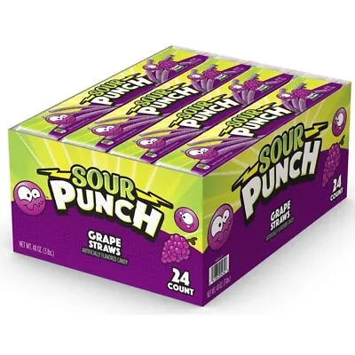 £40.69 • Buy Sour Punch Grape Straws - Case Of 24