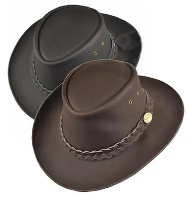 £21.99 • Buy Hazy Blue Aussie Style Cowboy Leather Bush Wide Brim Hat Waterproof Size XS-XXL