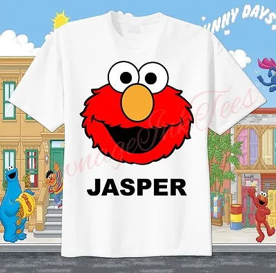 Elmo Face Sesame Street Custom T-shirt PERSONALIZE Birthday Gift Tee ADD NAME • $10.99