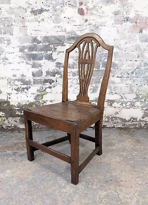 Antique George III 1700s Country Chair Carved Vase Splat Solid Seat Hall Dining • £70