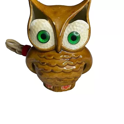 Vtg Groovy Green Eyes Ceramic Owl Bird Small Table Night Light Lamp 6.5” As Is • $50