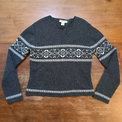VTG Eddie Bauer Sweater Womens M Grey 100% Lambswool Fair Isle Nordic Pullover  • $16.99