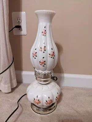 Vintage Milk Glass Floral Roses Oil Look Electric Hurricane Lamp • $30