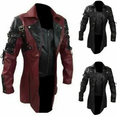 $63.63 • Buy Men's Punk Rave Jacket Faux Gothic Leather Goth Steampunk Trench Coats Halloween