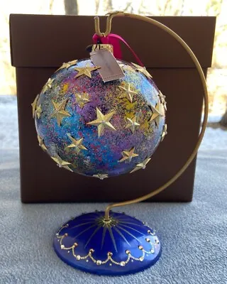 Jay Strongwater Star Night Star Bright  Glass Ball Ornament W Stand New In Box • $495