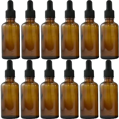 £14.98 • Buy 12 X EXTRA LARGE 50ml Amber Glass Dropper Pipette Bottles Aromatherapy Oil Drops