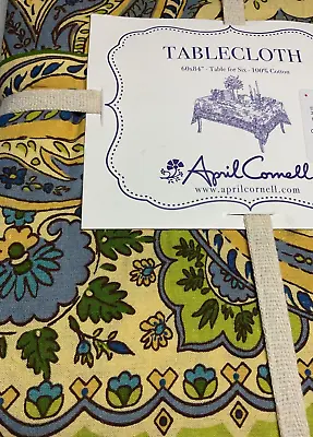 April Cornell Tablecloth 60 X 84 Blue Yellow Green  Paisley Seats 6  Cotton Nip • $39.99