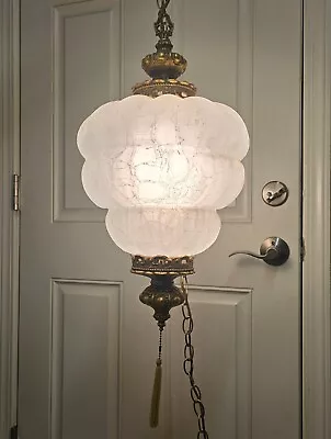 Vintage RARE Lamp Hanging Swag Brass Unique Glass Mid Century • $140