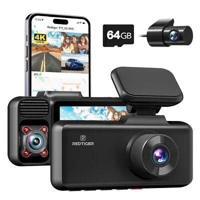 REDTIGER 4K 3 Channel Dash Cam 5G WiFi Front And Rear Inside Free 64GB SD Card • $149.99