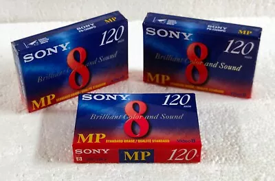 3 SONY Standard Grade MP Video 8 Brilliant Color Sound 120 Min Blank Tape  • $35.87