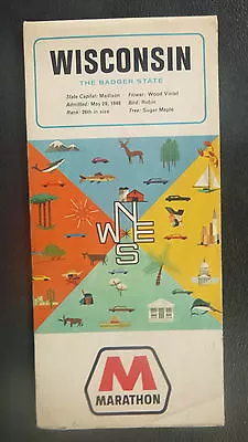 1966 Wisconsin  Road Map Marathon  Oil Gas Oil Can • $12.99