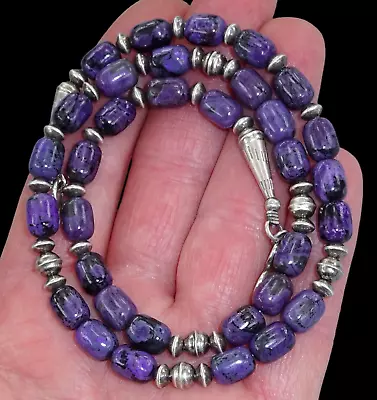 Natural SUGILITE Necklace NAVAJO STERLING Bench BEAD Saucer STERLING  18 -20  • $22.50