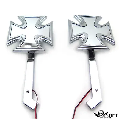 Motorcycle Rearview LED Turn Signal Maltese Cross Mirrors For Harley Springer • $41.34