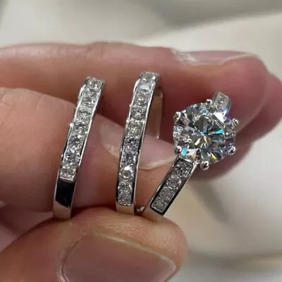 4.75 Ctw Princess Moissanite Matching Bridal Band Ring Set 14K White Gold Plated • $159.27