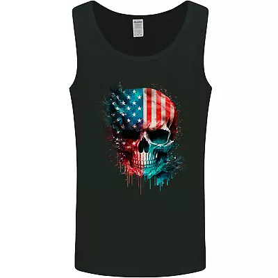 American Flag Skull USA Biker Motorcycle Veteran Mens Vest Tank Top • £9.99