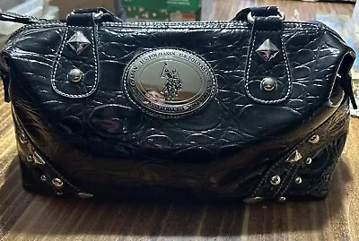 U.S. Polo. Assn. Black Patent Leather Purse Double Handle Zip Close Silver Studs • $25