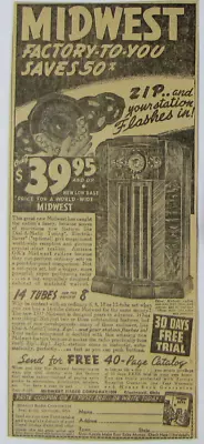 Vintage 1937 MIDWEST Console X-18 Radio Newspaper Print Ad   • $9.97