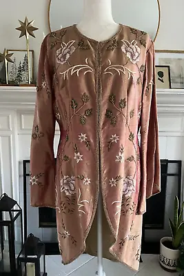 AFTERSHOCK Silk Embroidered Beaded Party Occasion Art Trench Coat Size L Vintage • $49.99