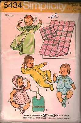 5434 Vintage Simplicity Sewing Pattern Infant Layette Dress Hat Booties Panties • $7.99