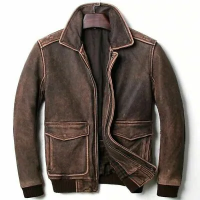 Men's Biker Cafe Racer Vintage Motorcycle Distressed Brown Leather Jacket • $86.99