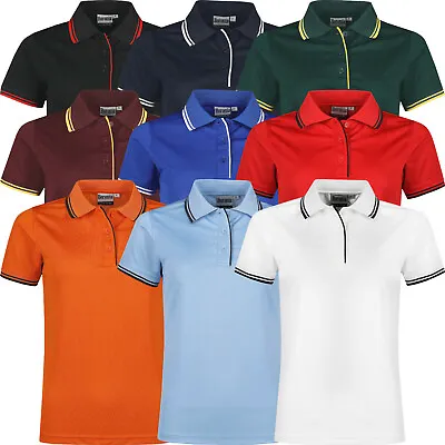 £5.99 • Buy New Womens Polo Shirts Ladies Tipped Breathable Short Sleeve Anti Bacterial Top